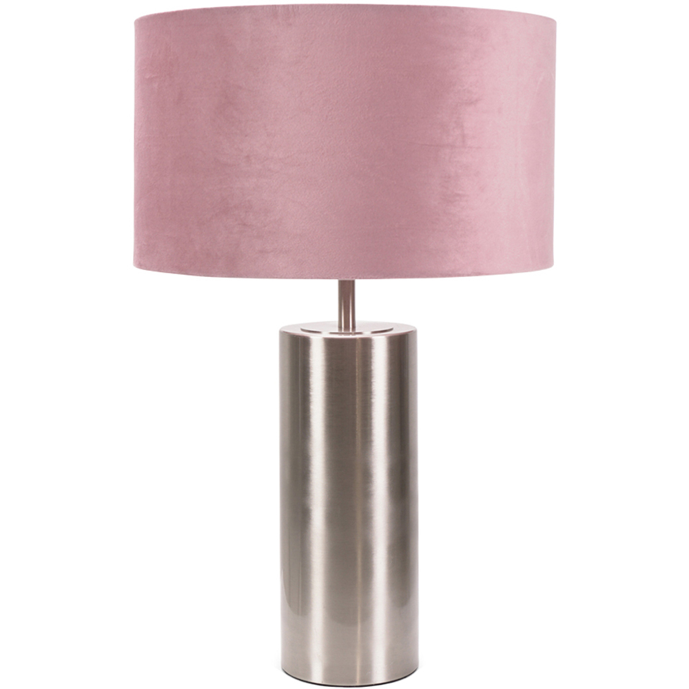 ValueLights Lexy Blush Pink Velvet Shade Chrome Touch LED Table Lamp Image 1