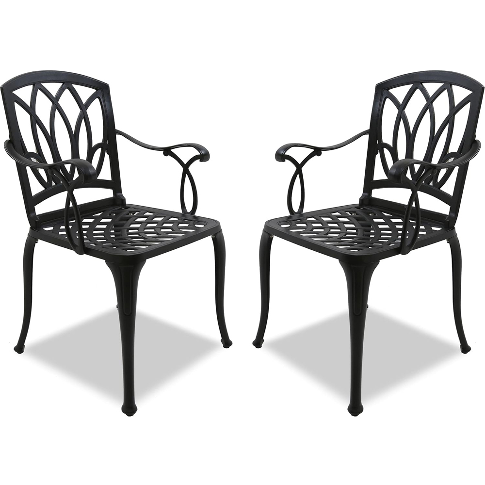Centurion Positano Set of 2 Black Garden Bistro Chairs with Armrests Image 2