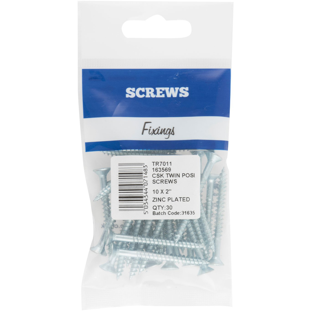 Hiatt 10 x 2 Inch Zinc Plated Countersunk Hard Twin Posi Screws 30 Pack Image 1