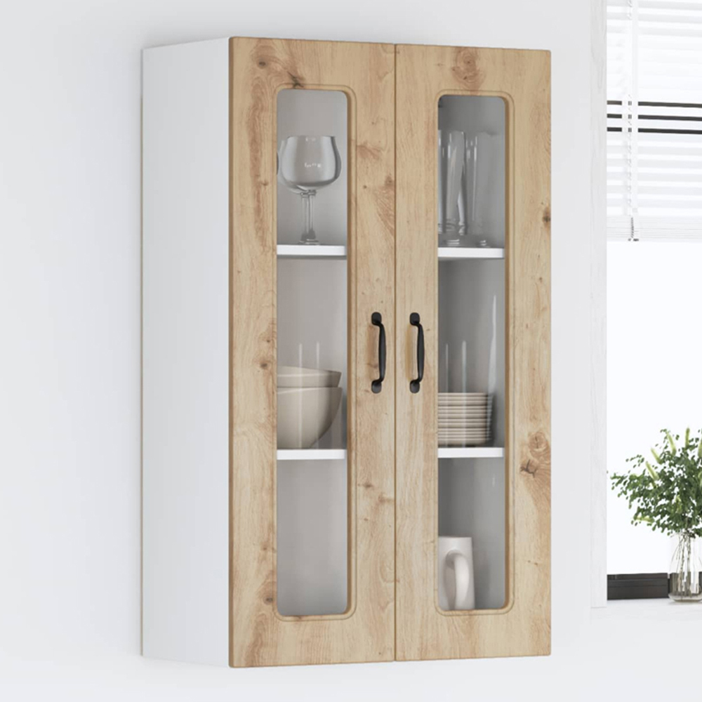 vidaXL 2 Glass Door Artisan Oak Kitchen Wall Cabinet Image 1