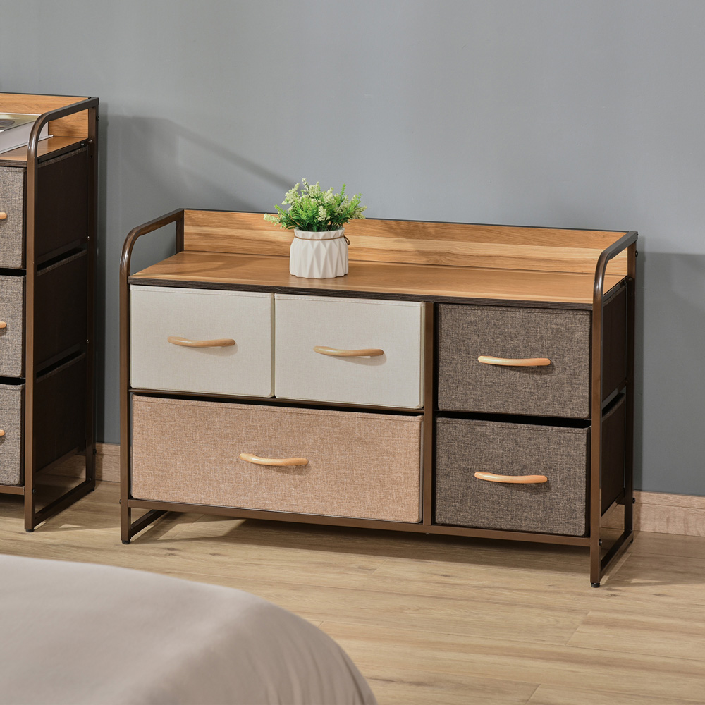 Portland 5 Drawer Brown and Wood Effect Chest of Drawers Image 4