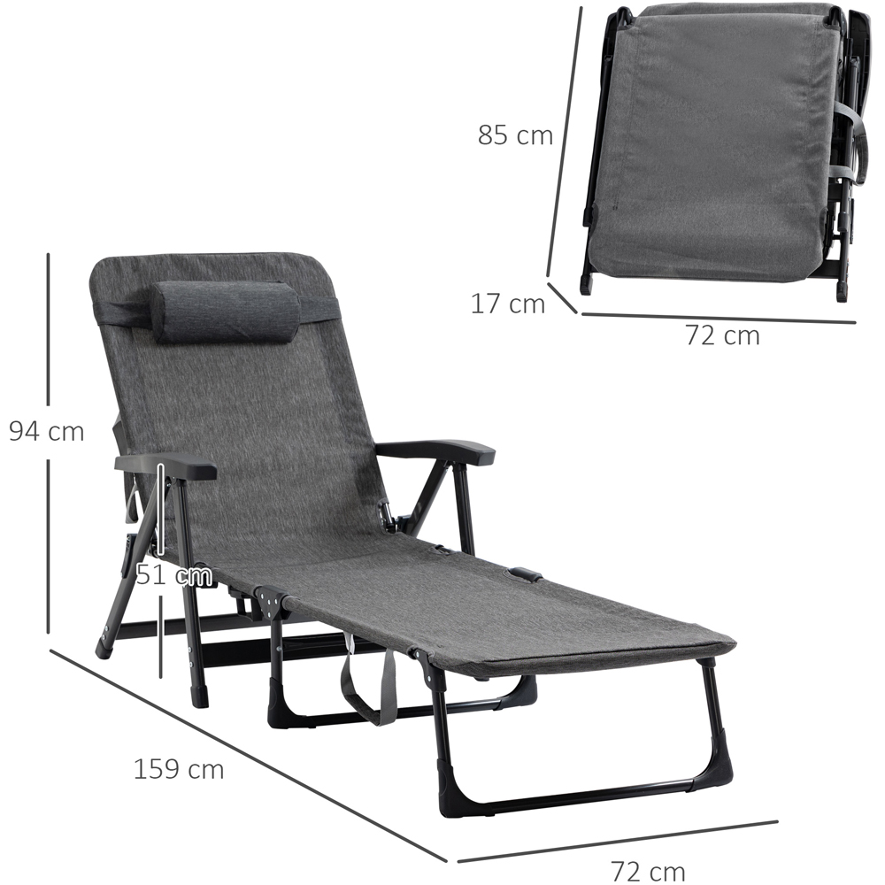 Outsunny Dark Grey Recliner Folding Sun Lounger with Pillow and Cup Holder Image 7