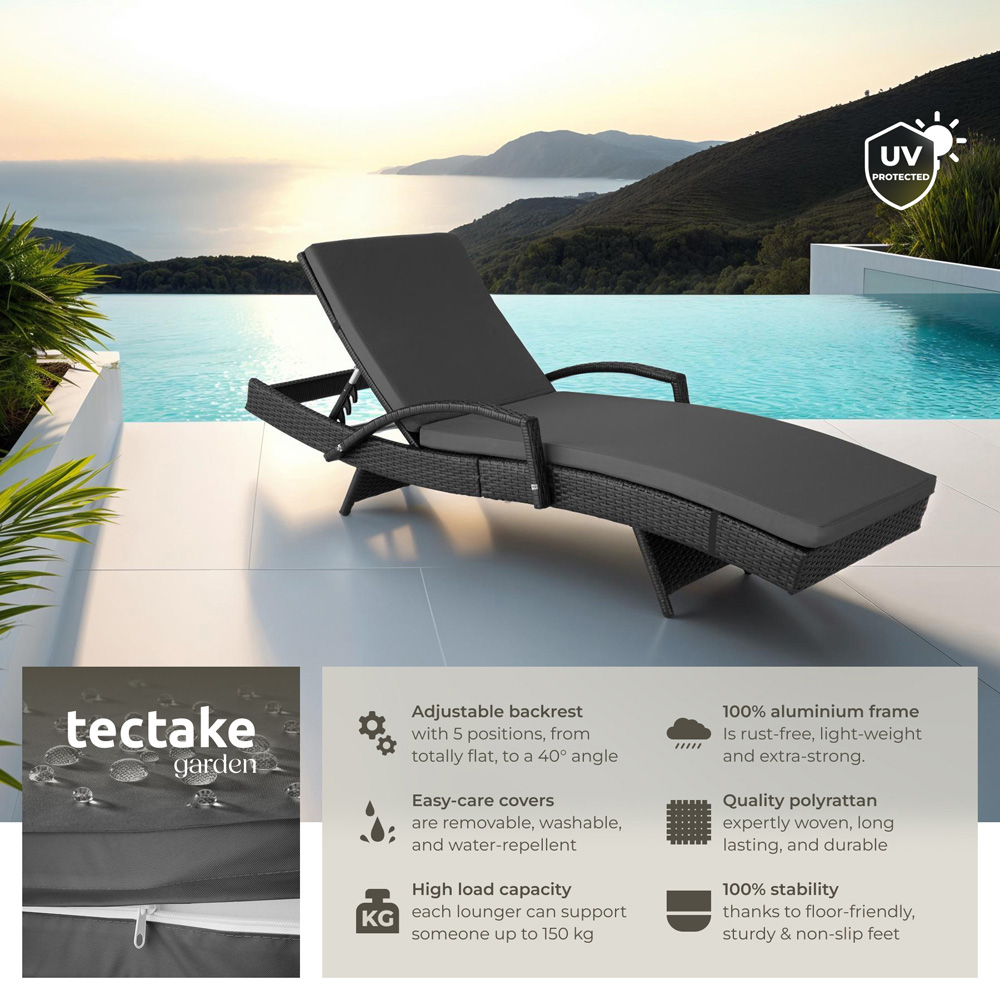 tectake Oceane Black 5 Level Adjustable Aluminium Frame Sun Lounger Image 6
