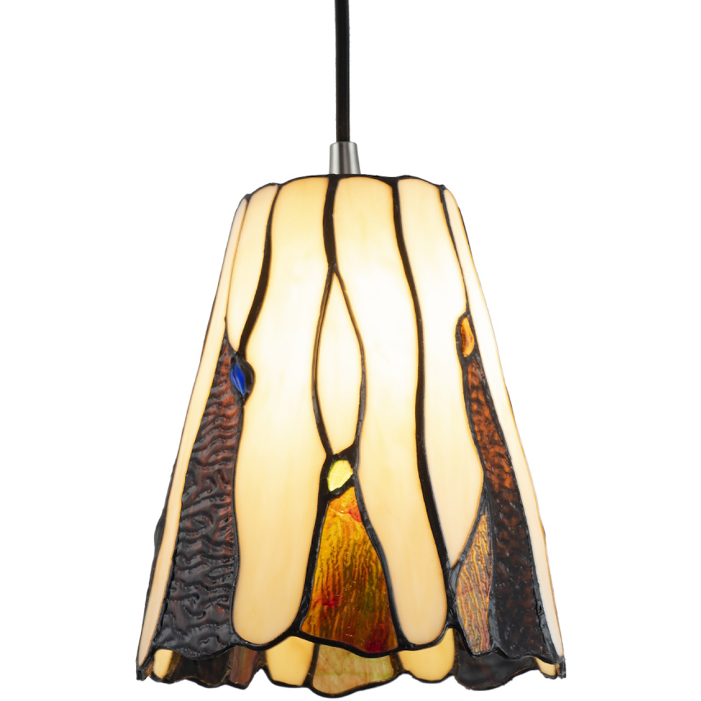 Happy Homewares Amber Stained Glass Tiffany Pendant Light Shade with Coloured Gems Image 3