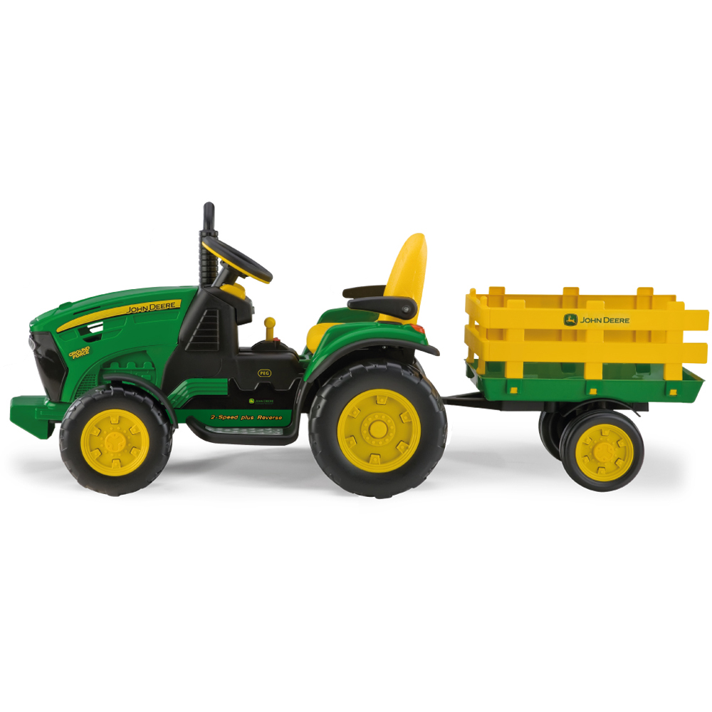 PEG John Deere Ground Force Kids Electric Ride-On Tractor with Trailer Green and Yellow 12V Image 3