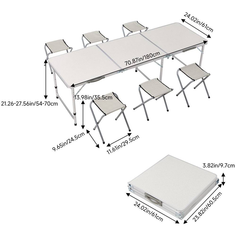 Living and Home 6 Seater Adjustable Folding Picnic Table Set Image 8