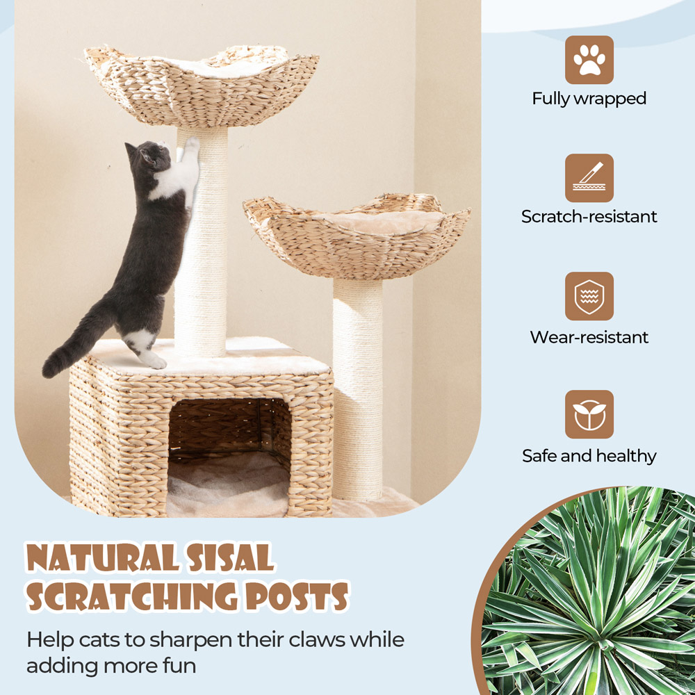 Costway 4 Tier Beige Cattail Cat Tree with Sisal Scratching Posts 122cm Image 8