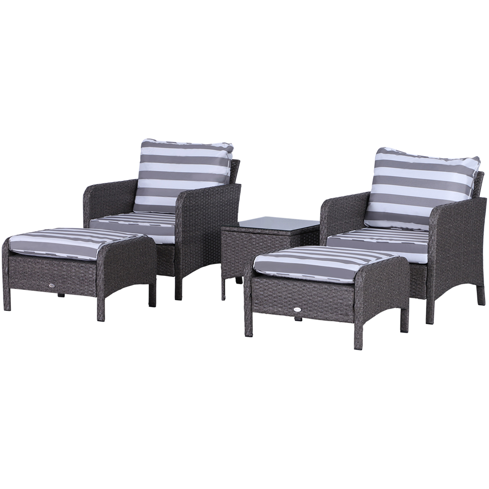 Outsunny 2 Seater Dark Grey Striped Rattan Lounge Set with Foot Stool Image 2