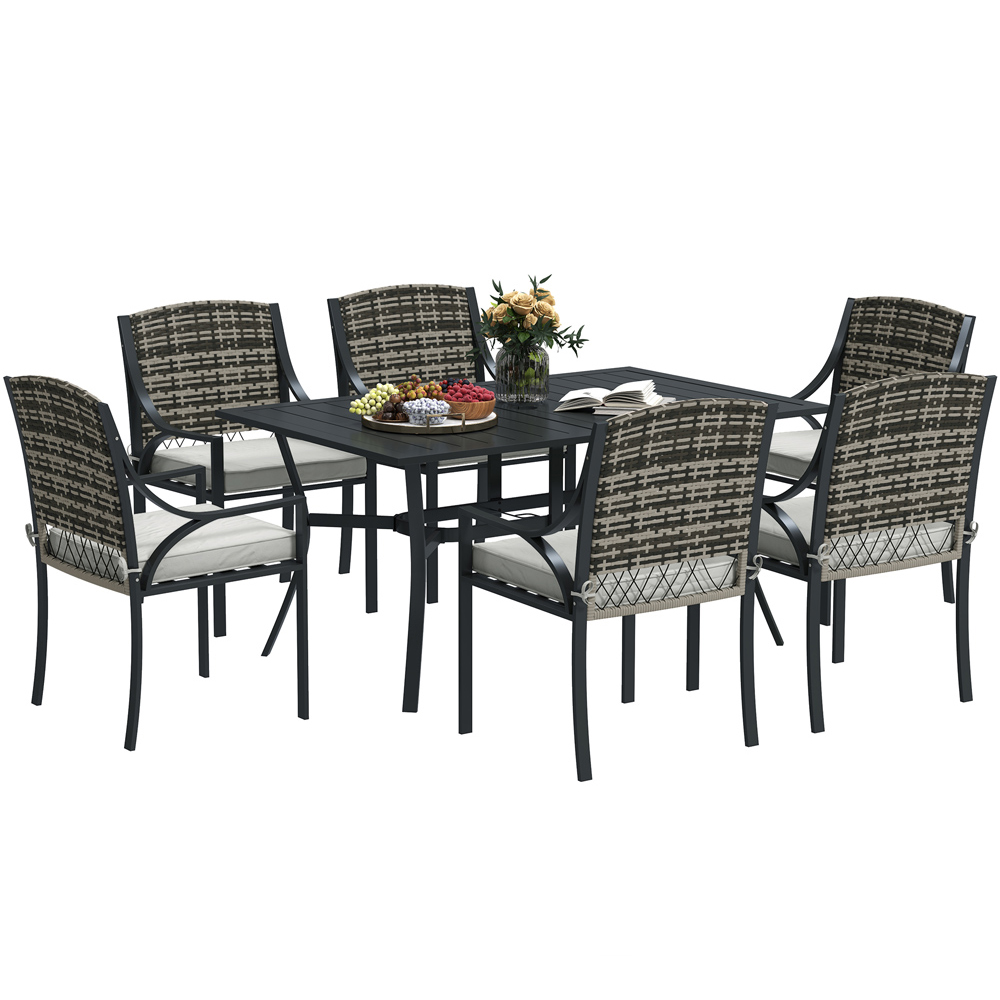 Outsunny 6 Seater Grey Rattan Garden Dining Set with Cushions Image 2