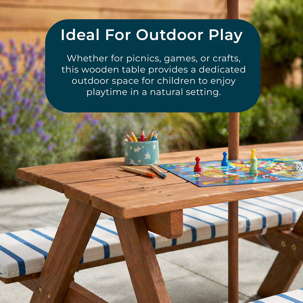 Jack Stonehouse 4 Seater Stripe Design Kids Picnic Table and Parasol Set Image 6