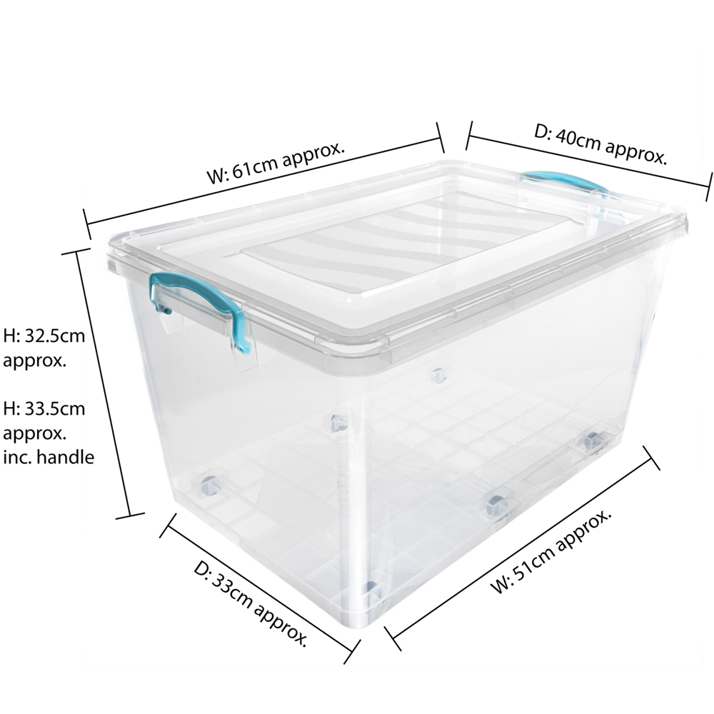 JVL 50L Clear Plastic Stackable and Nestable Storage Box with Wheels and Clip Lid 4 Pack Image 8
