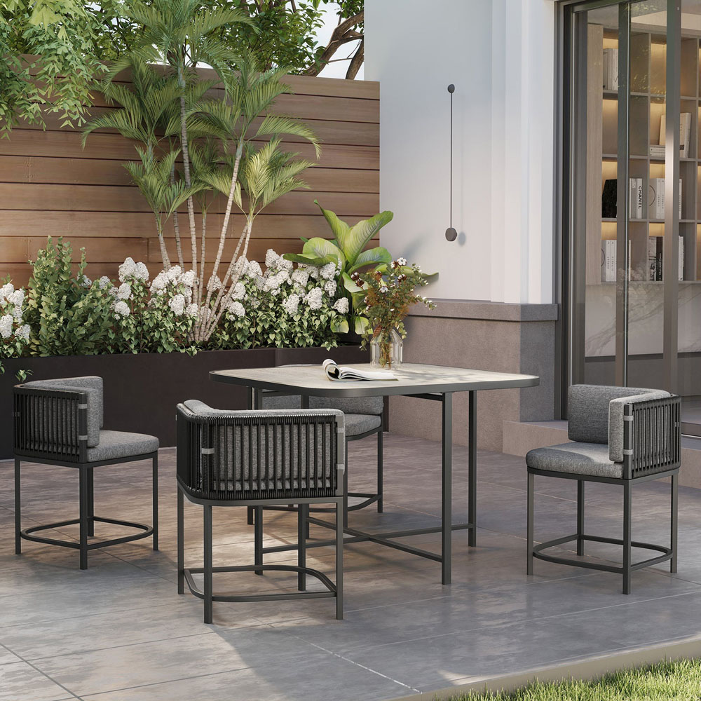Outsunny 4 Seater Charcoal Grey Rattan Garden Dining Set with Cushions Image 4