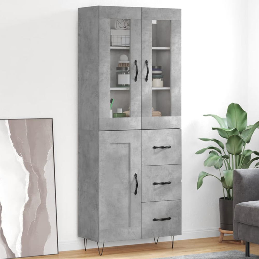 vidaXL 3 Door 3 Drawer Concrete Grey Highboard Image 1