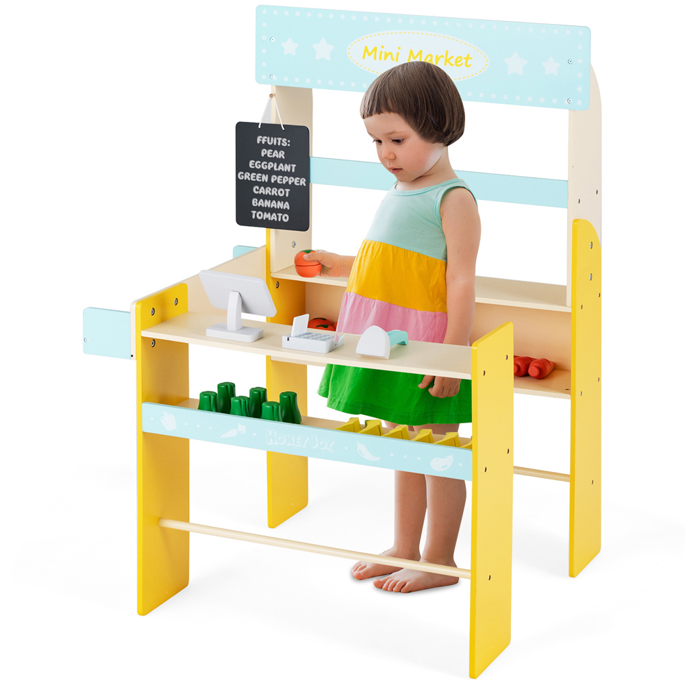 Costway Kids Blue Pretend Play Grocery Store Image 3