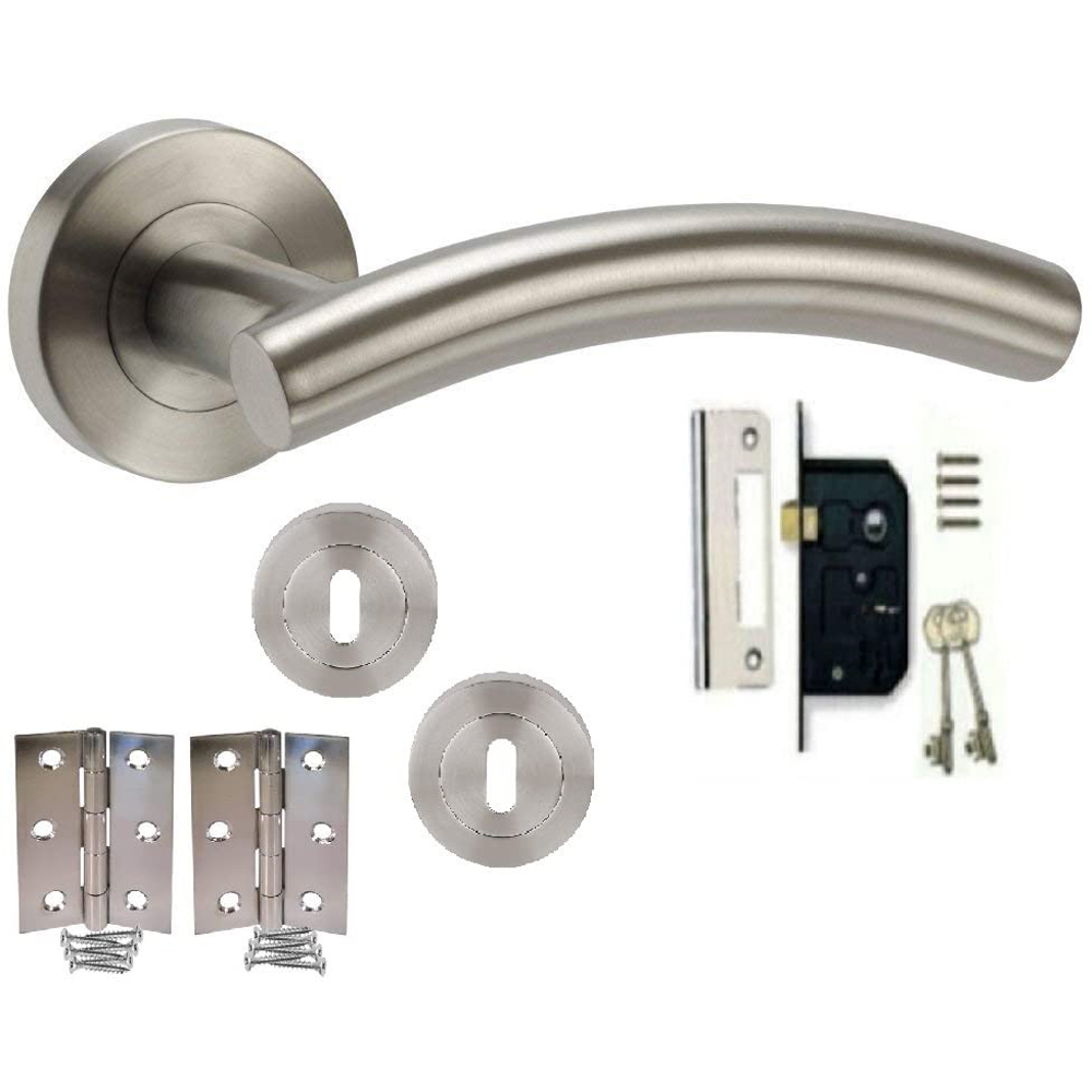 Golden Grace Satin Nickel Arched T-Bar Door Handles Set Image