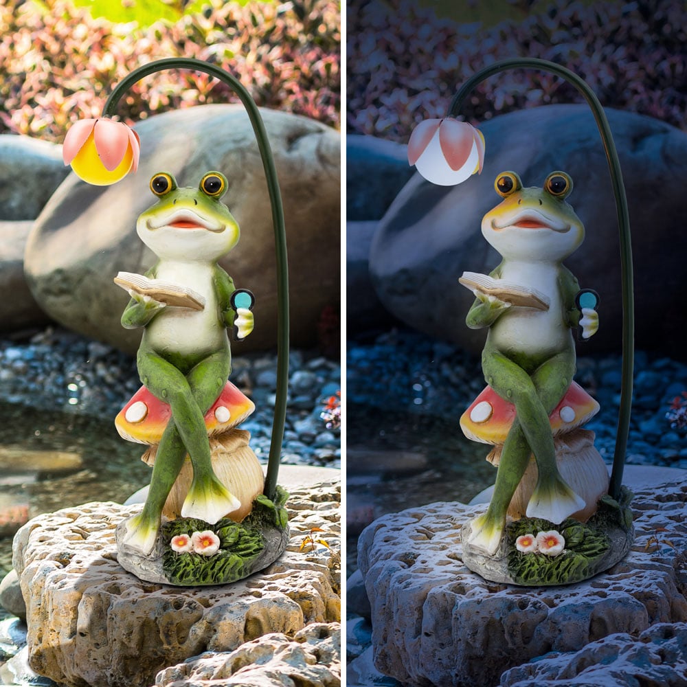 GardenKraft Frog Reading Under Fairy Flower LED Solar Decorative Light Image 2