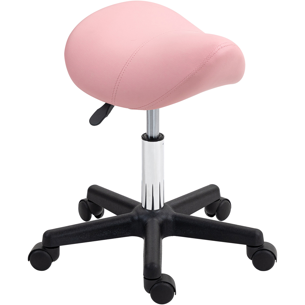 Portland Pink Adjustable Rolling Salon Saddle Stool Image 2