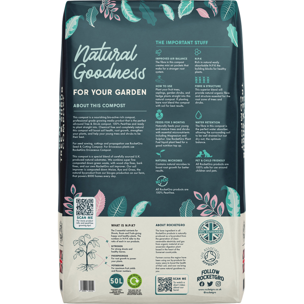 RocketGro Organic Approved Peat-Free Tree and Shrub Compost Bag 50L 2 Pack Image 4