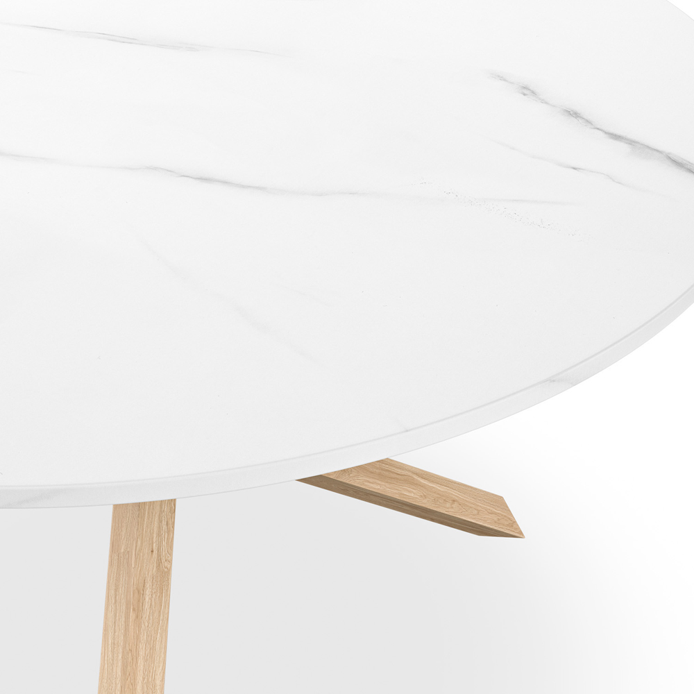 Furniture Online Malvern 6 Seater Round Dining Table White Marble Effect and Solid Oak Image 4