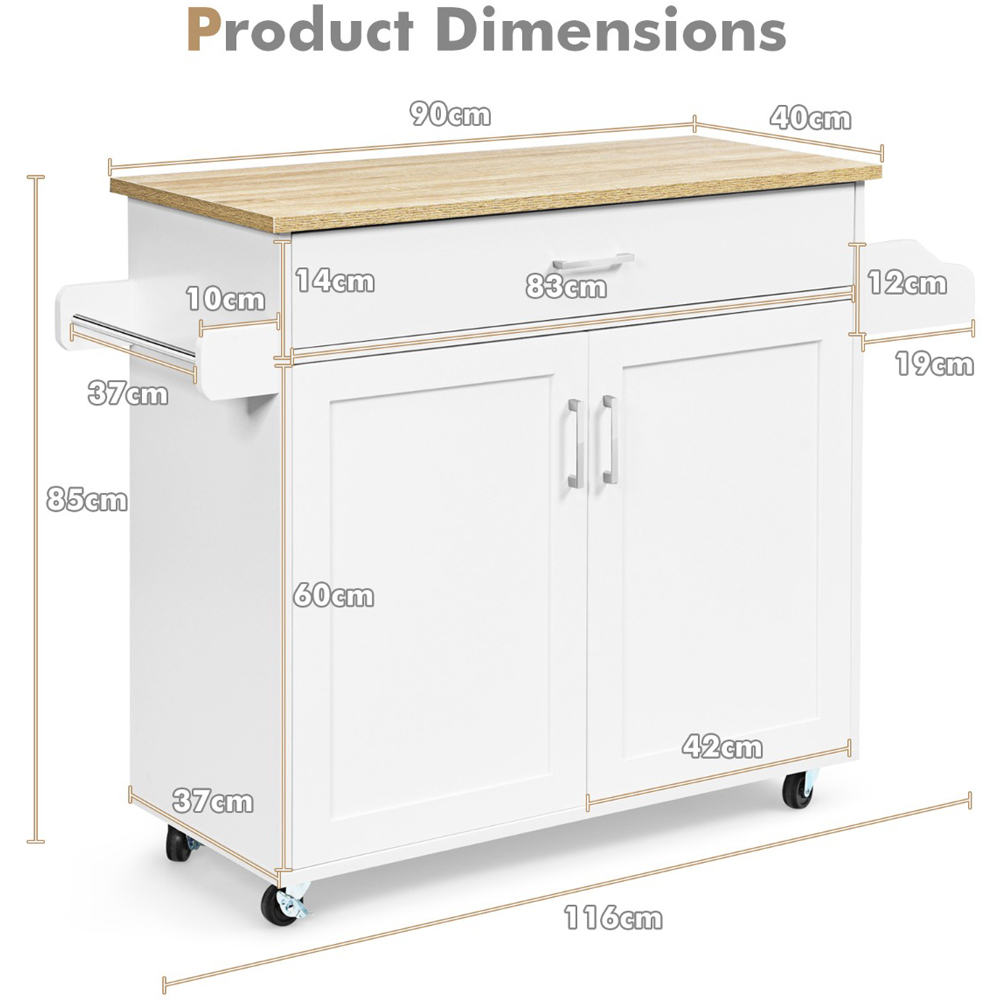 Costway 2 Door Single Drawer Single Shelf White Rolling Kitchen Storage Trolley Image 9