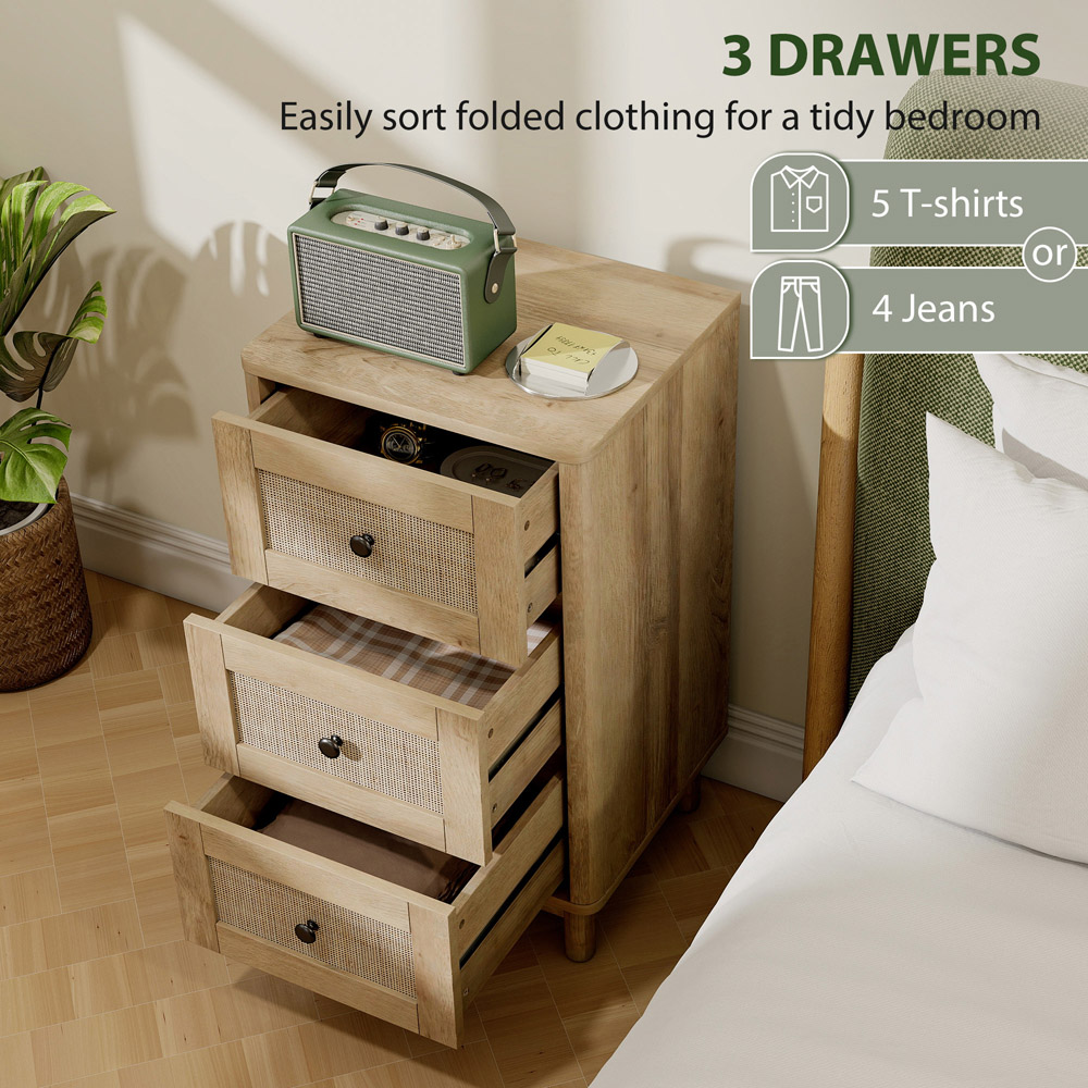 Portland 3 Drawer Oak Rattan Chest of Drawers Image 6