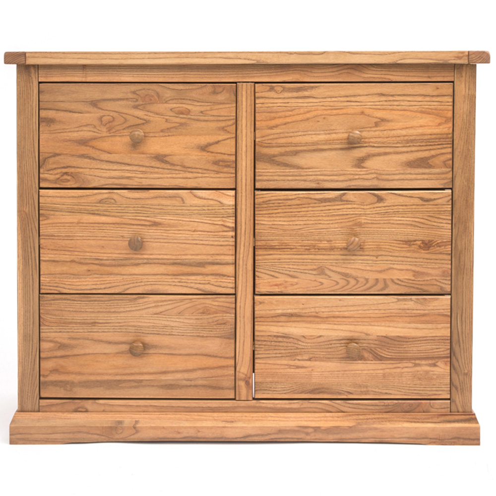 Cabinet Bits Salerno 6 Drawer Brown Wood Knob Chest of Drawers Image 3