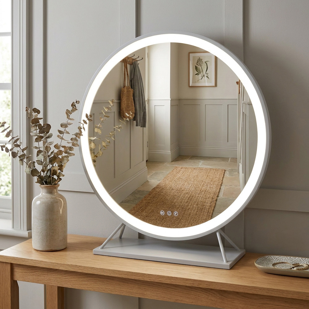 White Round Standing Hollywood LED Mirror Image 5