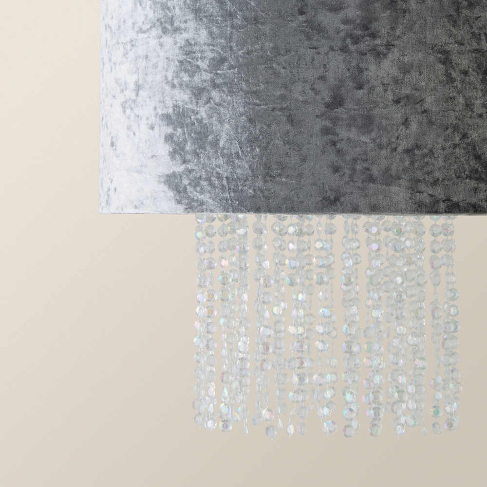 ValueLights Boland Silver Grey Velvet Droplets Pendant Shade Image 4
