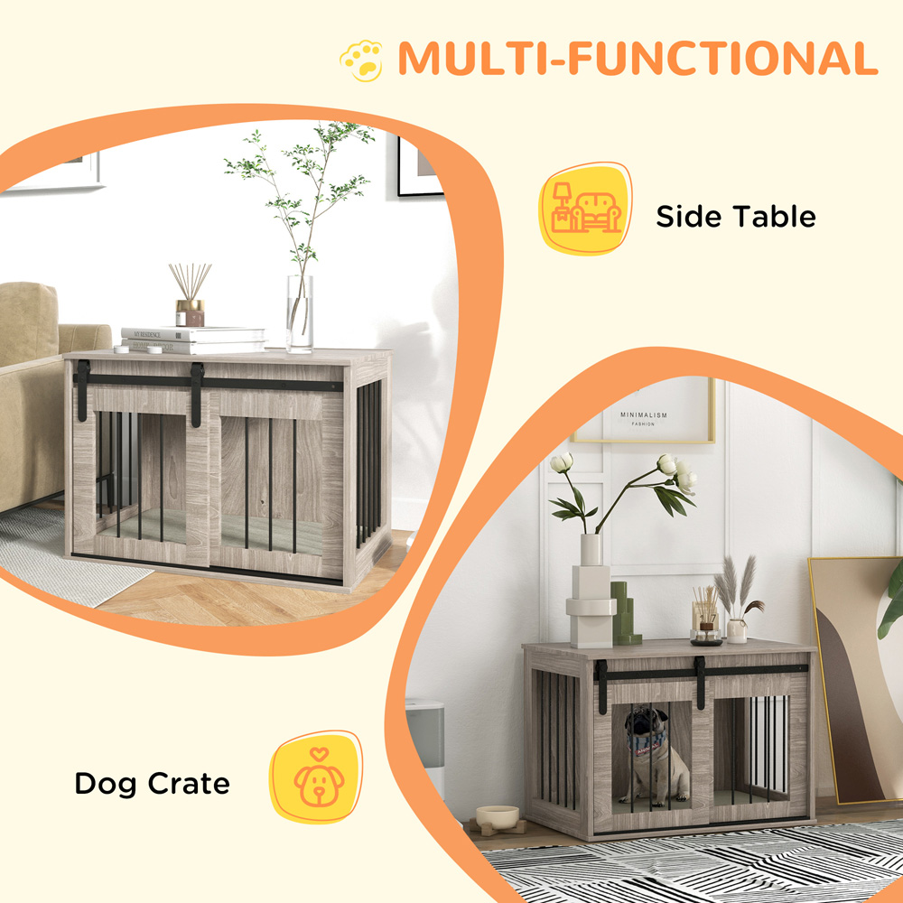 PawHut Brown Dog Crate End Table with Cushion 80cm Image 6