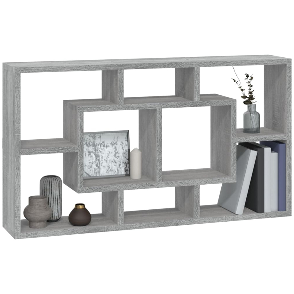 vidaXL 8 Shelf Grey Floating Wall Shelf Image 2