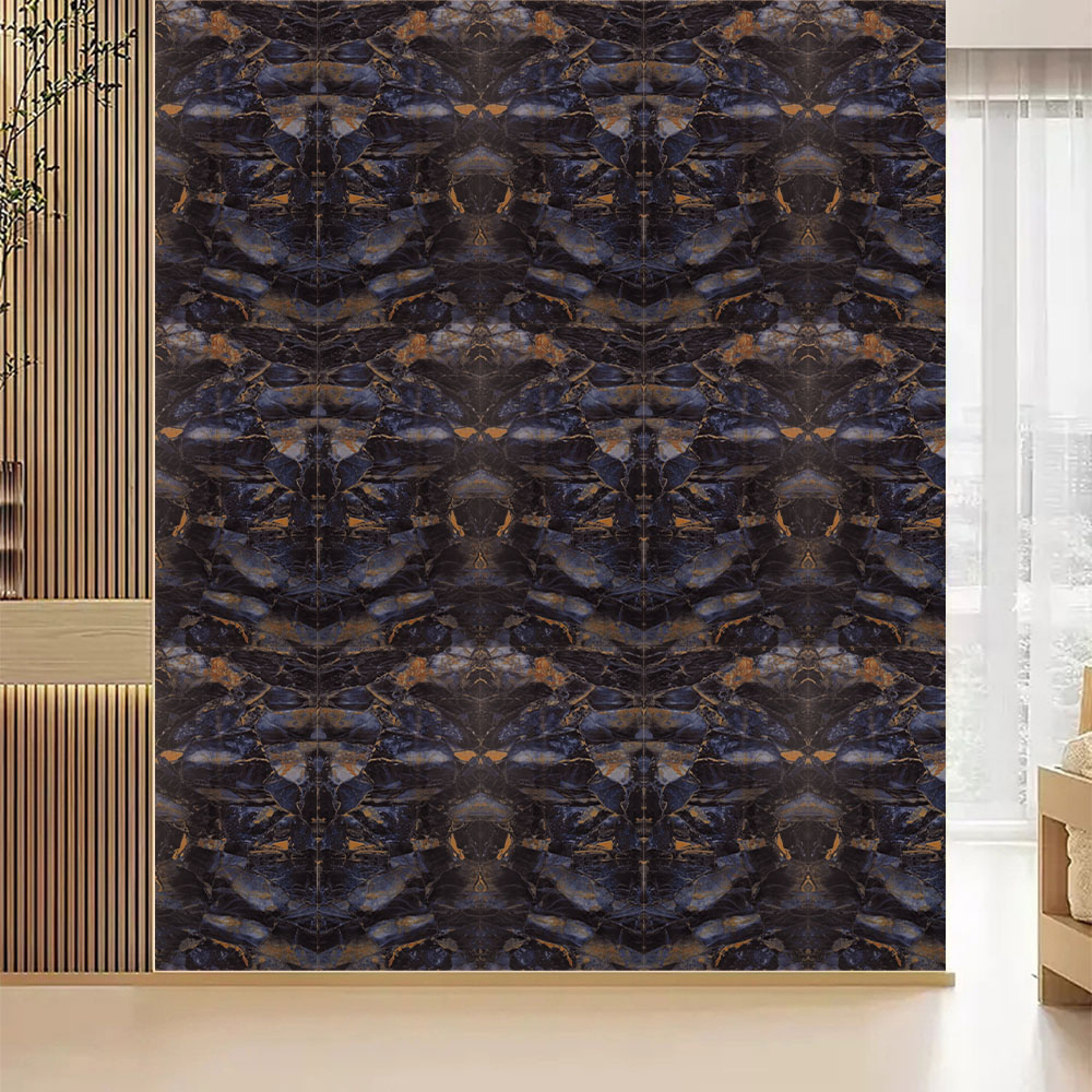 Living and Home 10 Piece Dark and Gold Marble PVC Peel and Stick Wall Sticker Image 4