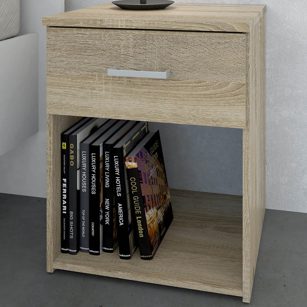 Florence Space Single Drawer Oak Bedside Table Image 1