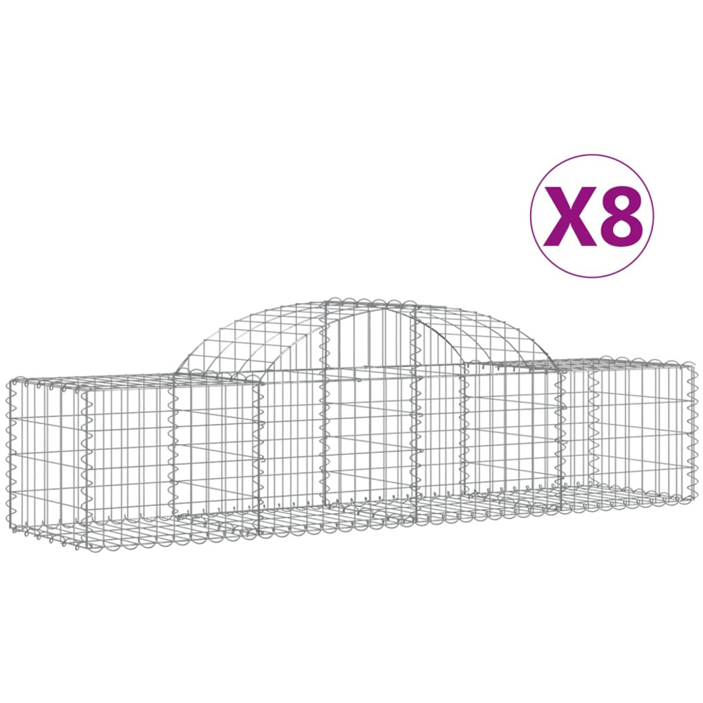 vidaXL Silver Galvanised Iron Gabion Basket 200 x 50 x 40/60cm 8 Pack Image 4