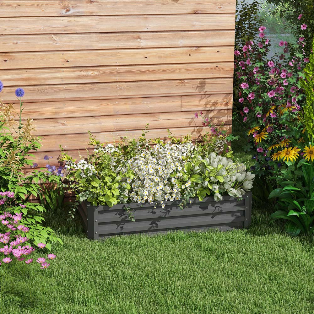 Outsunny Light Grey Galvanised Steel Raised Garden Bed Planter 30.5 x 60 x 120cm Image 2