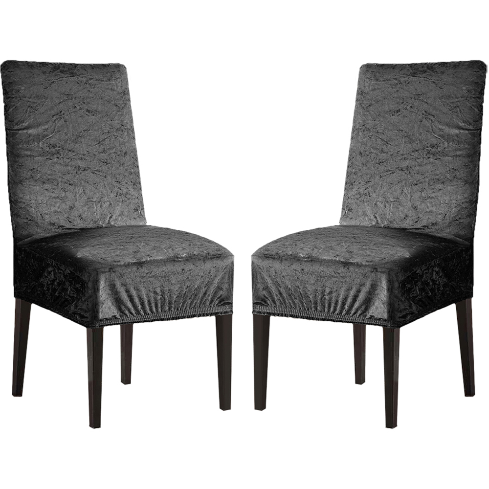 Homerepublic Charcoal Crushed Velvet Stretch Fit Chair Cover 2 Pack Image 1
