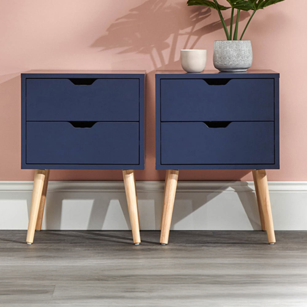 GFW Nyborg 2 Drawer Nightshadow Blue Bedside Table Set of 2 Image 1