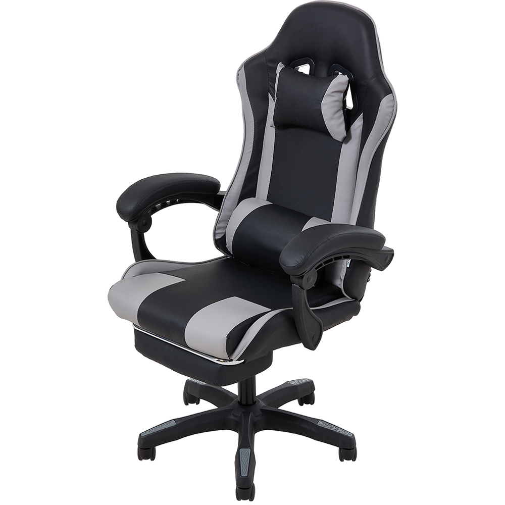 Living and Home Grey and Black Gaming Chair with Footrest Image 2
