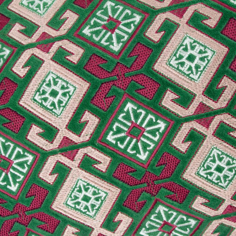 Paoletti Laurel Embroidered Cerise Jade Velvet Cushion 30 x 60cm Image 5