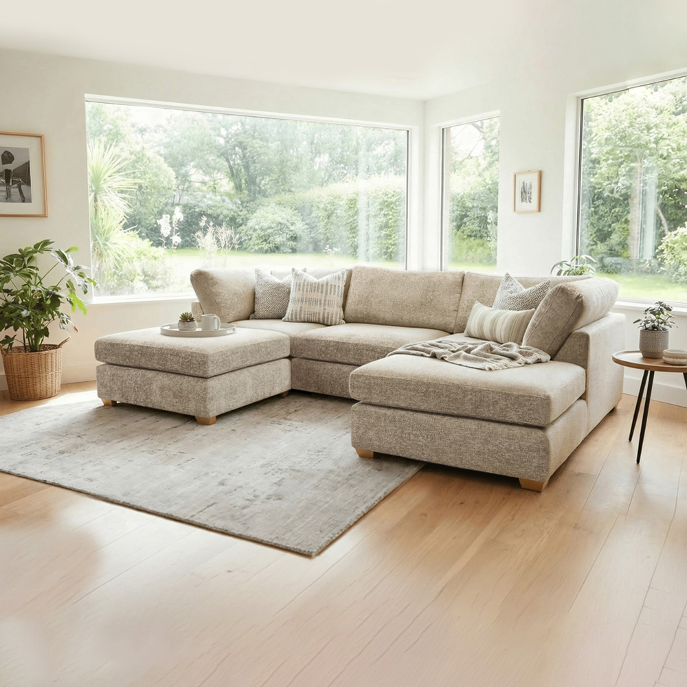 Carina Enzo 5 Seater Stone U-Shape Sofa Image 5