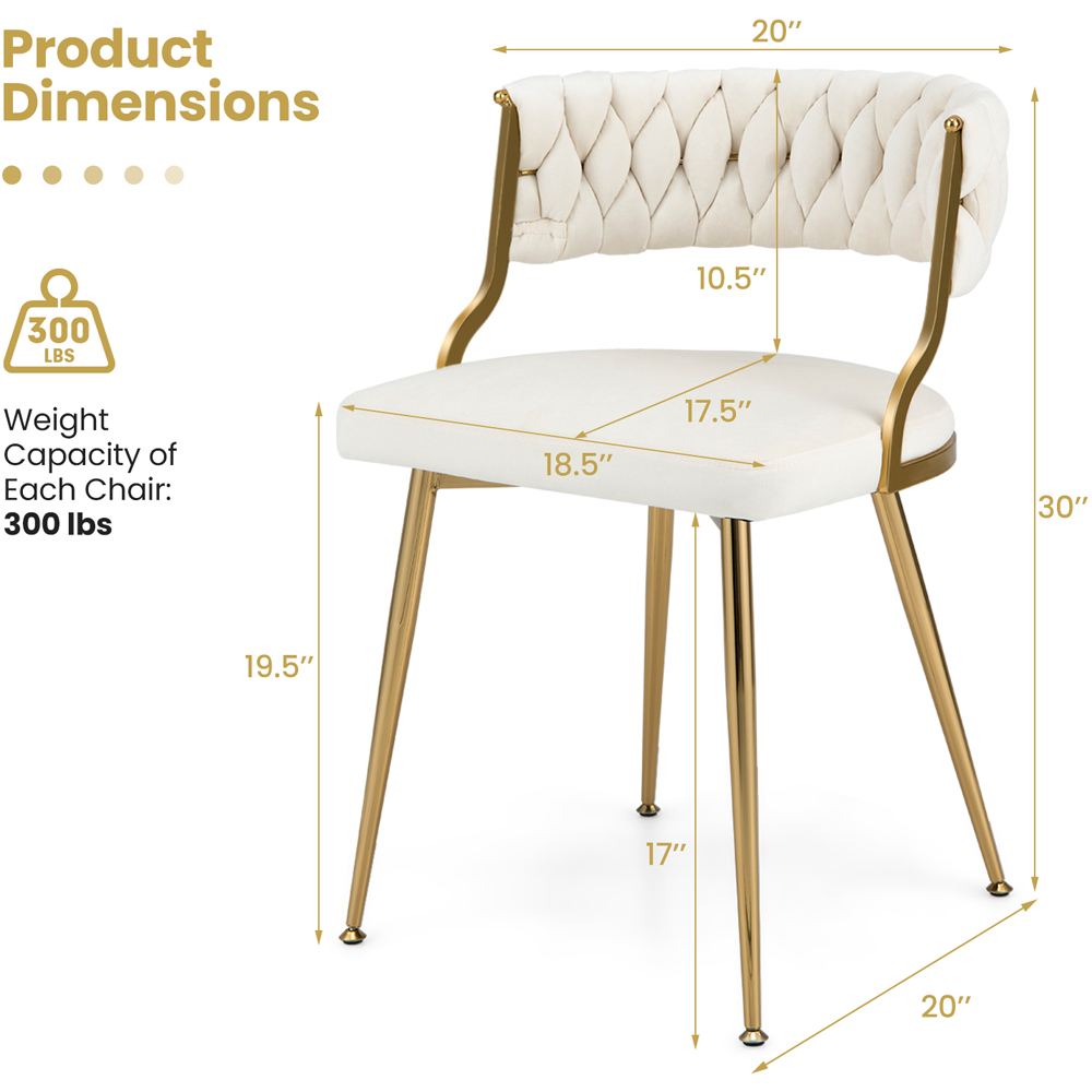 Costway Set of 2 White Velvet Dining Chair Image 9
