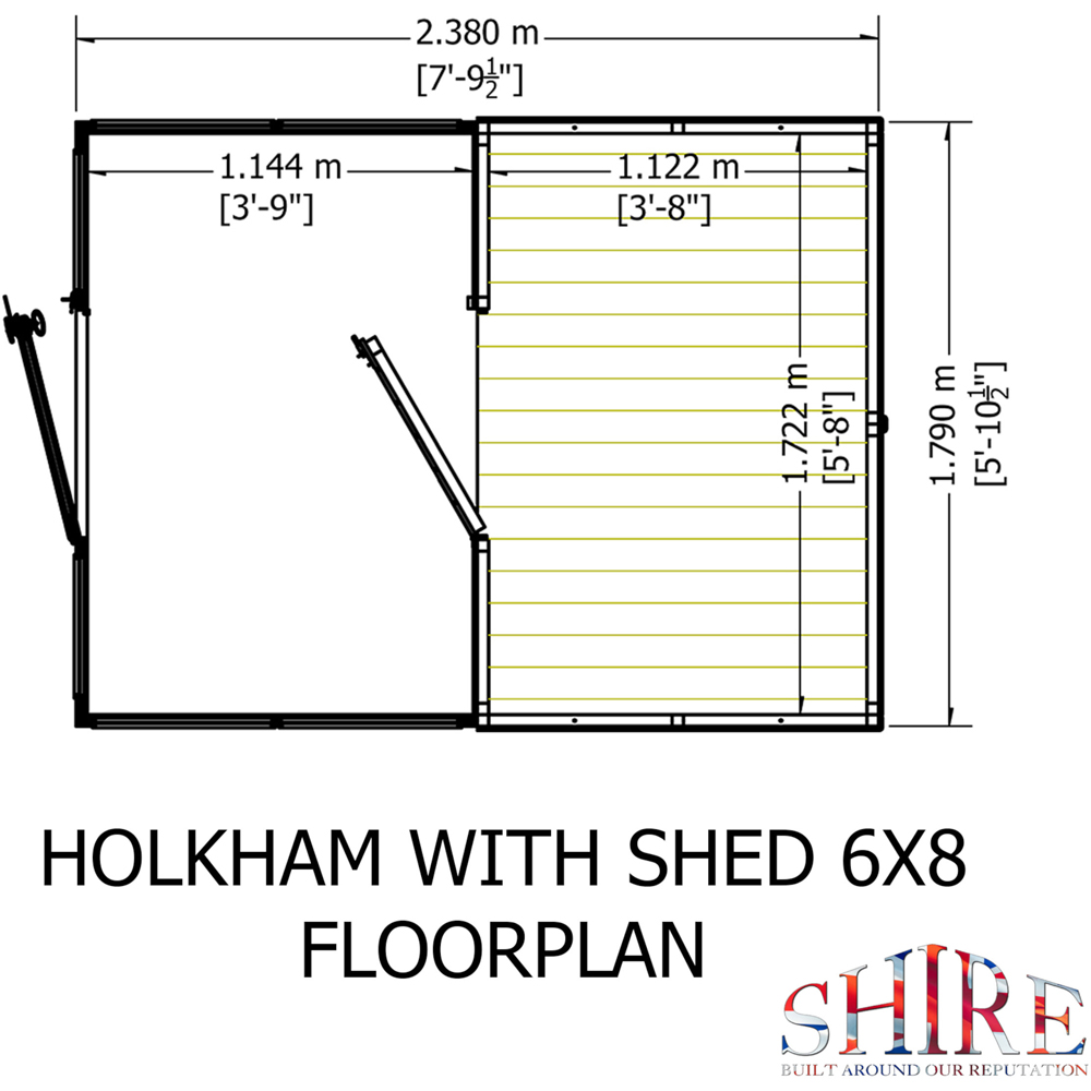 Shire Holkham 6 x 8ft Glazed Toughened Glass Greenhouse with Shed Image 7