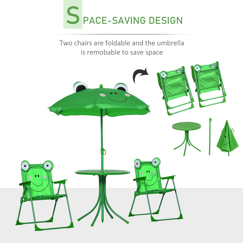 Outsunny Kids Frog Foldable Picnic Dining Set with Parasol Image 5