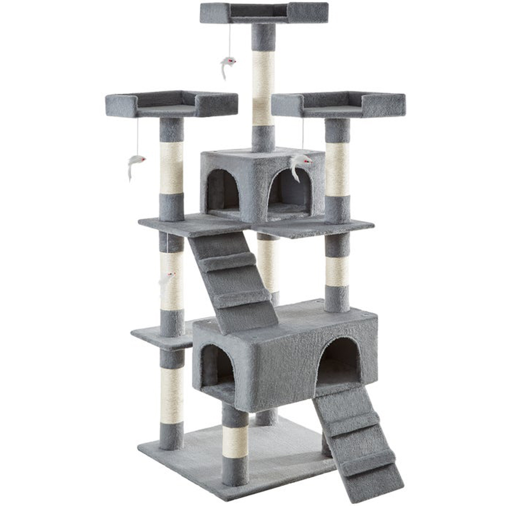 tectake Barney Grey Cat Tree with Scratching Posts 170cm Image 1