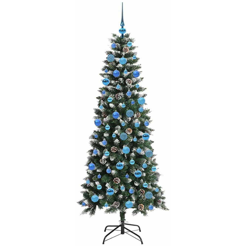 vidaXL Pre-Lit Blue Baubles Green Artificial Snow Tipped Christmas Tree 6ft Image 4