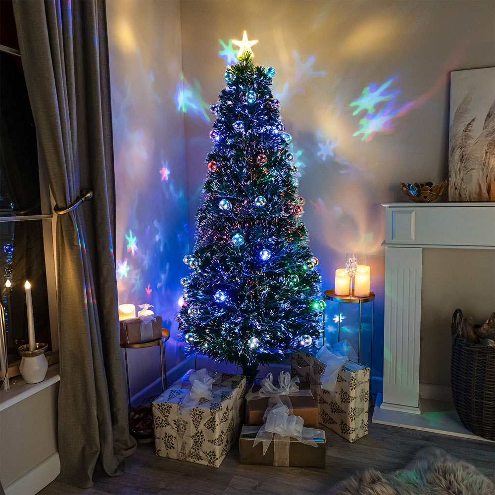 The Christmas Centre Multicolour LED Green Fibre Optic Artificial Xmas Tree with Baubles 6ft Image 8