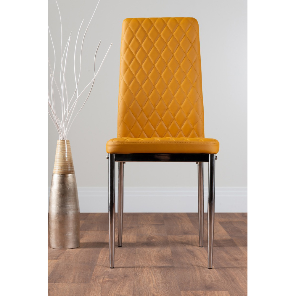 Furniturebox Arona Valera 4 Seater Round Dining Set Mustard Yellow and Chrome Image 3