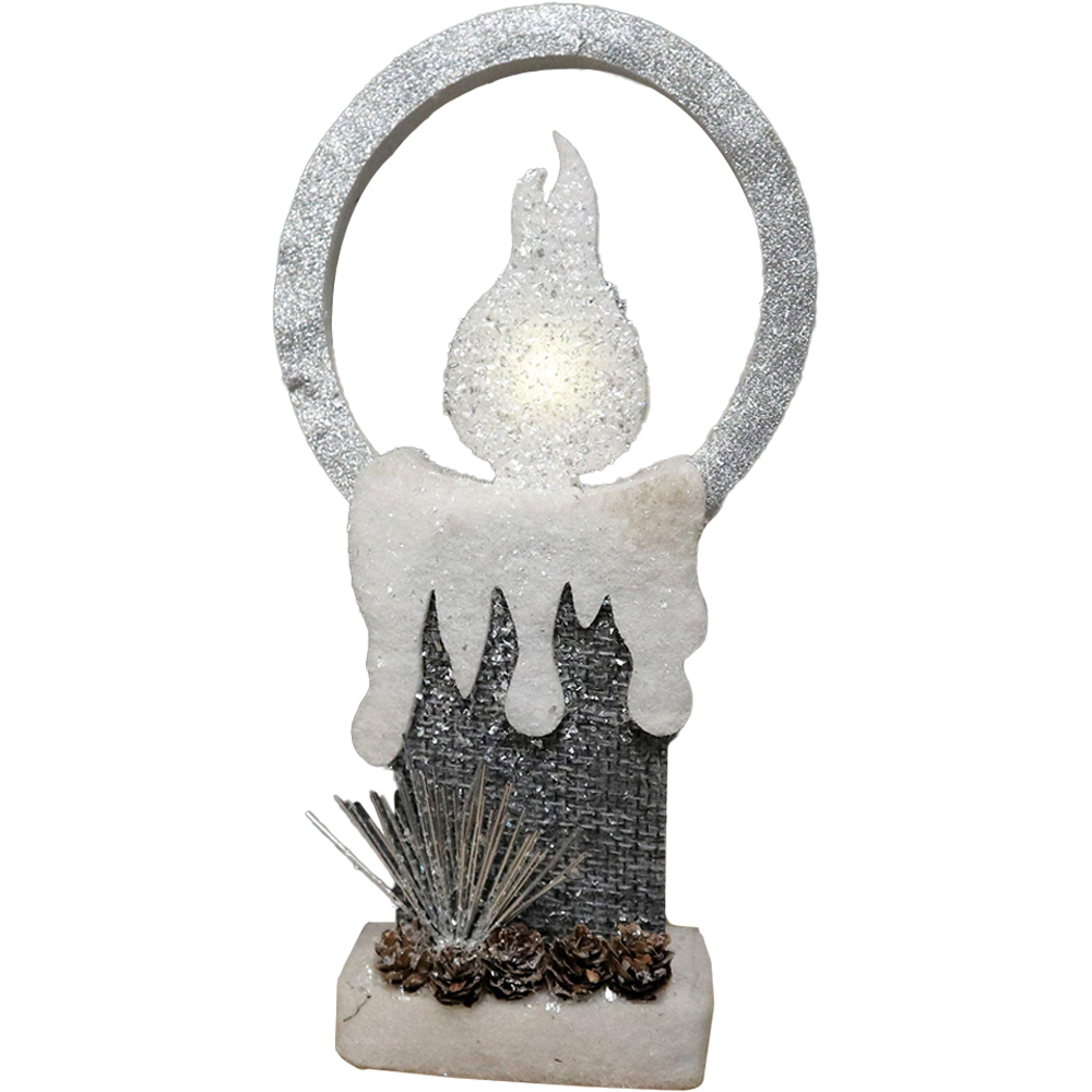 Shatchi Grey Glitter Foam Snow Covered Pre Lit Candle Christmas Decoration 41cm Image 1
