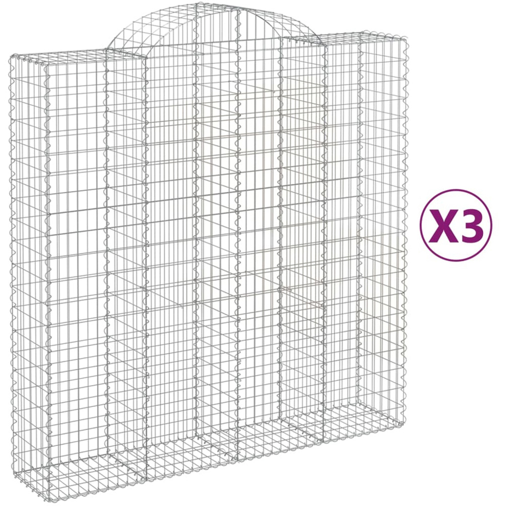 vidaXL Silver Galvanised Iron Arched Gabion Basket 200 x 50 x 200/220cm 3 Pack Image 2