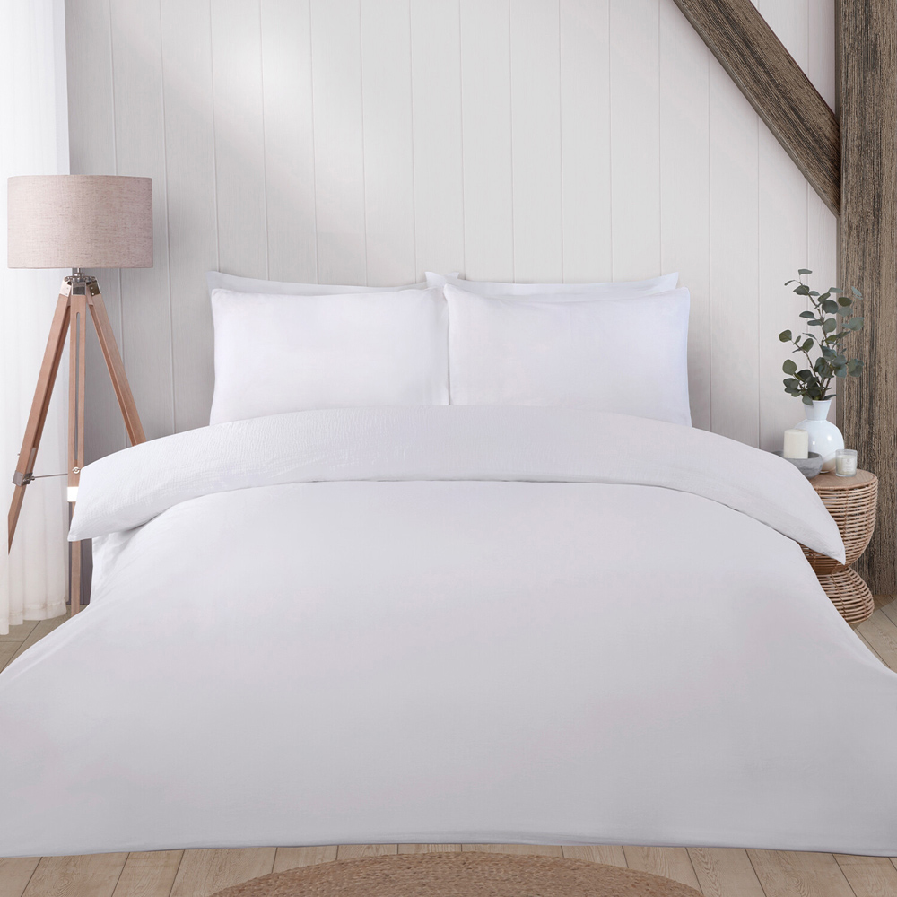 Muslin Duvet Set White Superking Image 2