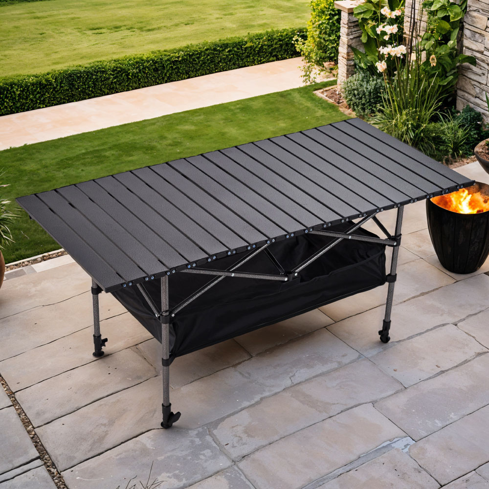 Living and Home Black Portable Folding Camping Table 120 x 55cm Image 2